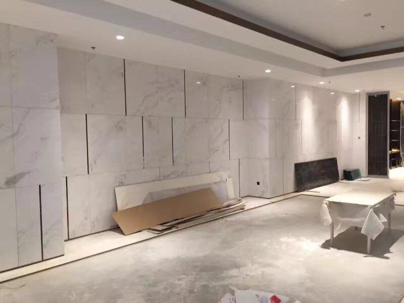 TV background wall/modern simple light luxury living room marble/white grey plate 2cm slab valakas white
